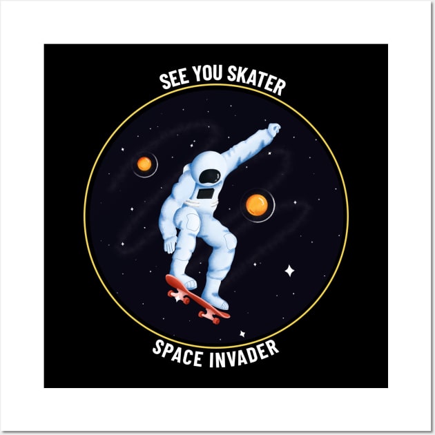 skater astronaut in space Wall Art by Creativity Apparel